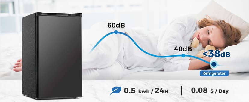 Feelfunn Mini Fridge with Freezer - 3.2 Cu.Ft Single Door Mini Refrigerator with Adjustable Thermostat, Small Fridge for Bedroom, Apartment, Dorm - Black