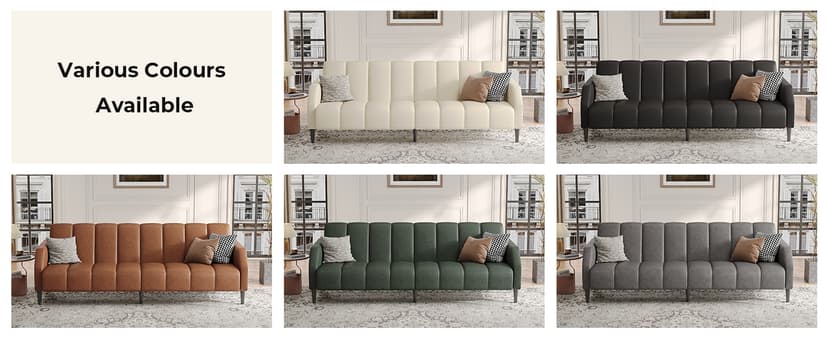 Fadware Faux Leather Couch, Convertible Futon Sofa Bed with Adjustable Backrest, Mid Century Leather Sofa Loveseat with Side Pockets& Metal Leg, Modern Leather Sleeper Sofa for Living Room Bedroom