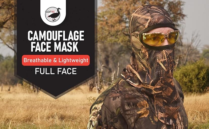 DecoyPro Hunting Face Mask Light Weight, Camo for Turkey, Bow, Deer, Duck, Goose, Coyote - Camouflage Gear for Men, Breathable Netting
