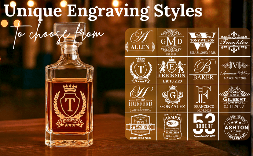 Engraved whiskey gift for dad, husband, groom, groomsmen, Father’s Day, weddings, birthdays, or retirement Personalized Whiskey Decanter Set, Custom Design B0BTF846SP