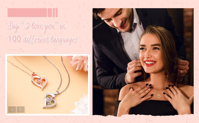 I Love You in 100 Languages Projection Necklace, Preserved Red Rose Flower in Box, Gift for Mother Mom Wife on Anniversary Hicarer Christmas Necklace Gift Girlfriend Women Heart Pendant B08QMKKXNJ
