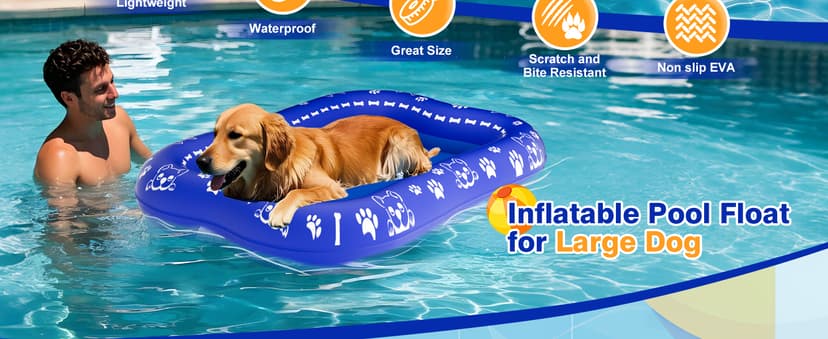 60''x42'' Pool Float for Dogs, Non-Slip Pet Floating Mat for Pool, Extra Large Inflatable Raft for Small/Medium/Large Dogs Up to 200lb, Lake & River - Heavy-Duty PVC, Scratch-Resistant Design