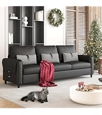 STHOUYN 72" W Faux Leather Black Sofa 3 Seat Couch, Modern Comfy Couch with 2 USB, Small Couches for Living Room Apartment Bedroom Small Spaces, Office(Black (Sofa))