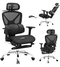 Freepub Ergonomic Mesh Office Chair, Home Desk Chair with Adjustable Lumbar Support, 3D Headrest and Armrests, Reclining Big and Tall High Back Computer Gaming Chair for Man Women, 350lbs, Black