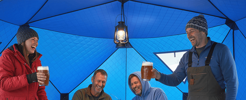 3-4 Person Pop-Up Ice Fishing Shelter – Portable Windproof & Insulated Hub-Style Shelter with 210d Oxford Fabric | Includes Anchors, Ropes & Carry Bag | Quick-Setup Ice Shanty for Winter Fishing