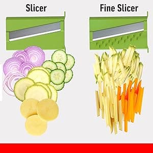 Mueller Pro-Series All-in-One, 12 Blade Mandoline Slicer for Kitchen, Food Chopper, Cucumber Slicer and Spiralizer, Cutter, Dicer, Grater, Gifts for Mom, Kitchen Essentials, White Sand/Green