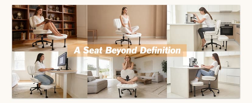Criss Cross Chair with Footrest, 360° Swivel Faux Shearling Office Chair, Extra Wide Seat with Sofa-Like Comfort, Ergonomic Cross Legged Desk Chair for Cozy Reading, Meditation