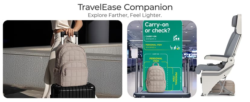 BAGSMART College Laptop Backpack, Travel Backpack for Women, Quilted Casual Daypack, Water-Resistant Bookbag for 15.6 Inch Laptop, Black