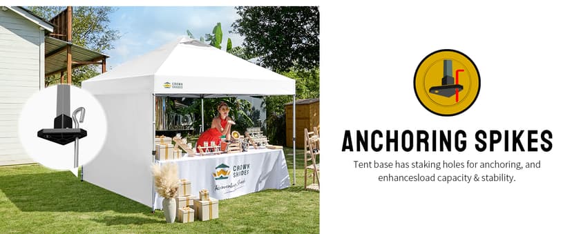 CROWN SHADES 10x10 Pop Up Canopy with 1 Side Wall - Beach Tent with One Push Setup - Outdoor Sun Shade for Events, Parties, Camping - Gazebo with STO-N-Go Cover Bag (Black)