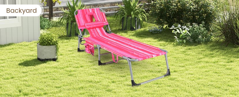 COSTWAY Tanning Chair with Face Hole, Folding Beach Lounge Chair with 4-Position Adjustable Backrest, Pillow & Side Pocket, Foldable Chaise Lounge Chair Outdoor for Sunbathing, Camping (1, Beige)