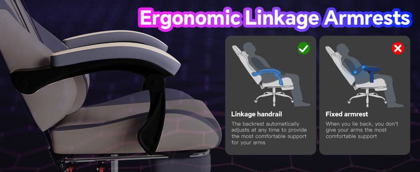 Gaming Chair with Footrest, High Back Gaming Chairs PVC Leather Ergonomic Gamer Chair with Adjustable Headrest Lumbar Support Racing Style Video Gaming Chair for Office/Home (Grey)
