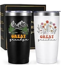 Qtencas Grandma and Grandpa Gifts, Grandparents Christmas Gifts, Grandpa and Grandma insulated Travel Tumbler Set, Gift for Grandparents on Christmas Birthday Anniversary, 20 Oz Black & White