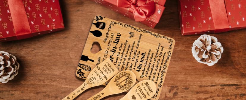 Gifts for Sister in Law - "Recipe for a Special Sister-in-Law", Sister in Law Birthday Gifts Engraved Bamboo-Made Cutting Board Set, Sister in Law Christmas Gifts.