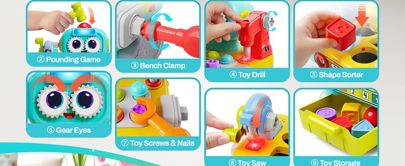 Infant Shape Sorter Activity, Kid Pounding Game, Toddler Learning Toy, 1st Birthday Gift 12 18 24 Month Girl Age One 1 2 3 Yr iPlay, iLearn Toddler Musical Workbench Toy, 1 Year Boy Gift, Baby Tool Set B0CWNGN5V2