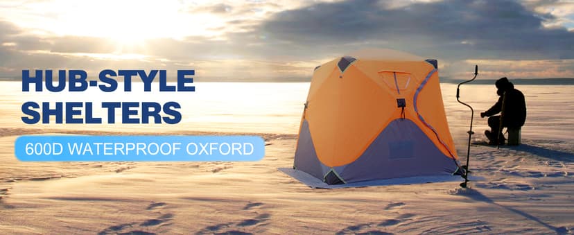 ABXMAS Ice Fishing Shelter 3-4 Person, Portable Insulated Ice Fishing Tent with Stove Jack, Hub-Style Shelter Shanty Waterproof 600D Insulated Layer 2 Doors 2 Windows for Winter