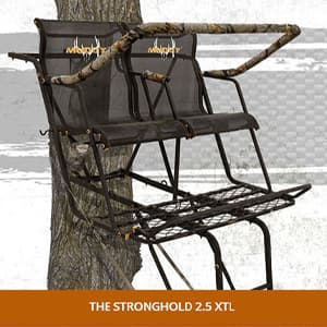 Muddy 2-Person Ladder Tree Stand for Deer Hunting, The Partner, 17' Tall, Black - Adjustable Climbing Treestand with Platform, Straps and Safety Harness for Shooting