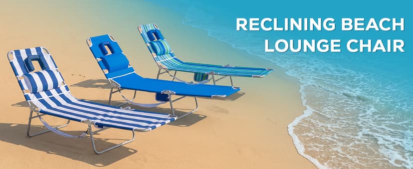 Romswi 2PK Folding Tanning Beach Chair with Face Hole, 5-Position Reclining Sun Lounger, Portable Face Down Tanning Chair with Arm Holes & Side Pocket for Beach, Pool, Patio, Navy and White Stripe