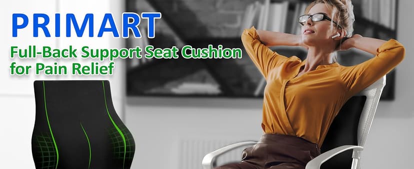 Ergonomic Memory Foam Seat Cushion for Office Chair, Car Seat, Dining, Gaming Chair & Wheelchair, Full Back & Lumbar Support Pillow One Piece, Back Pain Relief, Coccyx, Tailbone & Sciatica Pain Relief