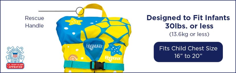 Aqua Oceans 7 Life Jacket for Kids - US Coast Guard Approved Life Vest for Infant, Child & Youth Boys and Girls, Open-Side PFD for Boating, Swimming & Water Sports