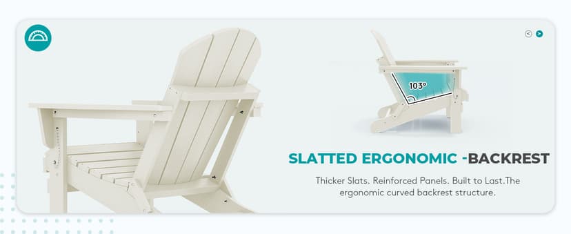 SERWALL Folding Adirondack Chair Set of 2, All Weather Patio Chair with Wood Texture, Fire Pit Chairs for Outdoor - White