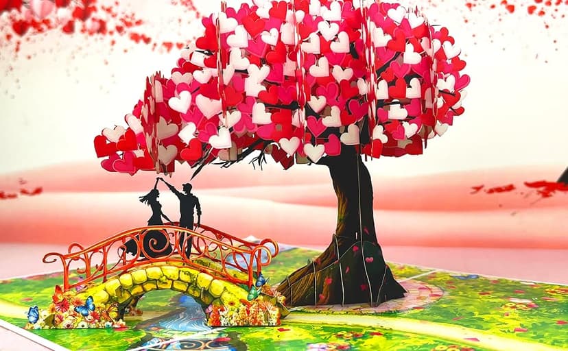Anniversary Pop Up Card, 3D Love Tree Hearts with Couple, Wedding Anniversary Card for Wife, Husband, Couple, Love Card for Her, Him, Ideal Gift for Wedding, Anniversary, Valentines, Romantic Birthday, Mothers Day B0FJ8BNTFS