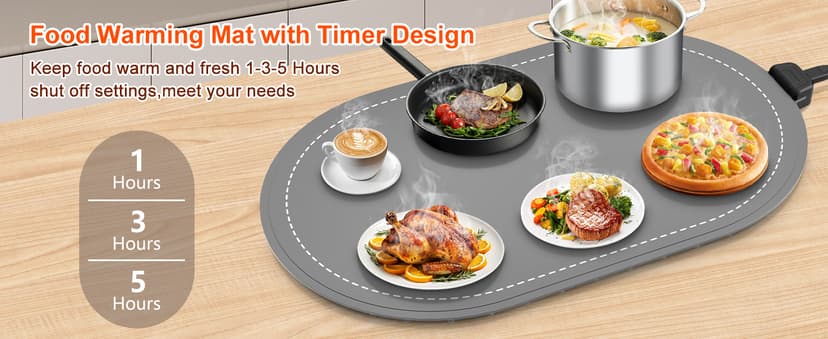 seenlast Warming Mat for Food with Adjustable Temperature Timer,10S Fast Heating Silicone Food Warmers for Parties Buffet and Home Daily,Food Warming Mat with Insulating Pad Raised Feet Protects Table B0FDWZ3ZLC