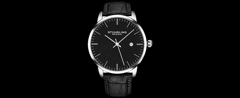 Stuhrling Original Men’s 40 mm Ultra-Slim Black Dial Dress Watch with Calfskin Leather Strap, Date Display – Minimalist Analog Wristwatch