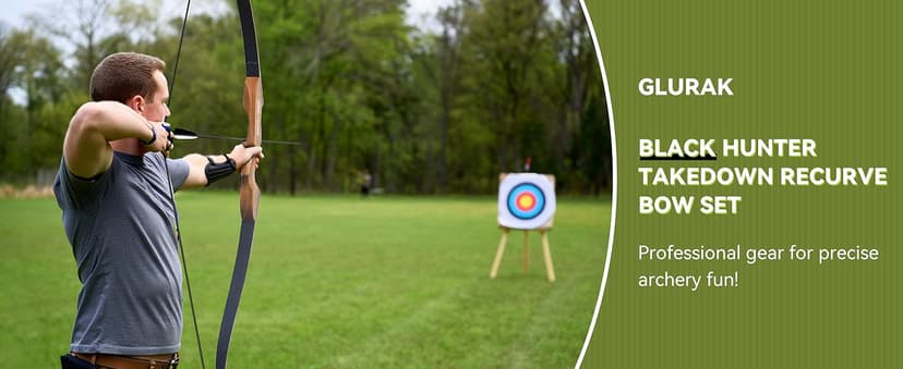 Black Hunter Recurve Bow and Arrow Set, GLURAK 60'' Wooden Takedown Recurve Bows Package, Archery Bow Kit for Target Practice and Hunting, Right Hand, 25-50 Lbs