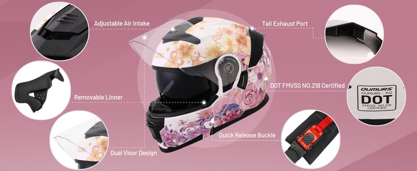 OUMURS Modular Motorcycle Helmets Full Face Flip up Street Bike Motorcycle Helmet for Unisex Adult Model 912