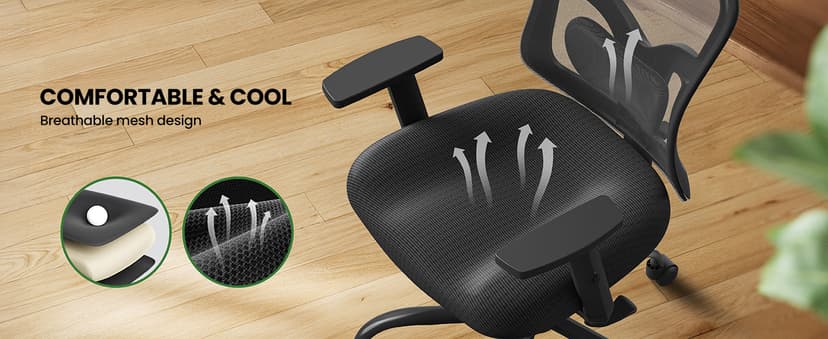 Marsail Ergonomic Office Chair Ergonomic Gaming Chair with Lumbar Support, 2D Headrest, Adjustable Armrests, Contoured Seat Cushion, Computer Desk Chair with Wheels for Home and Office