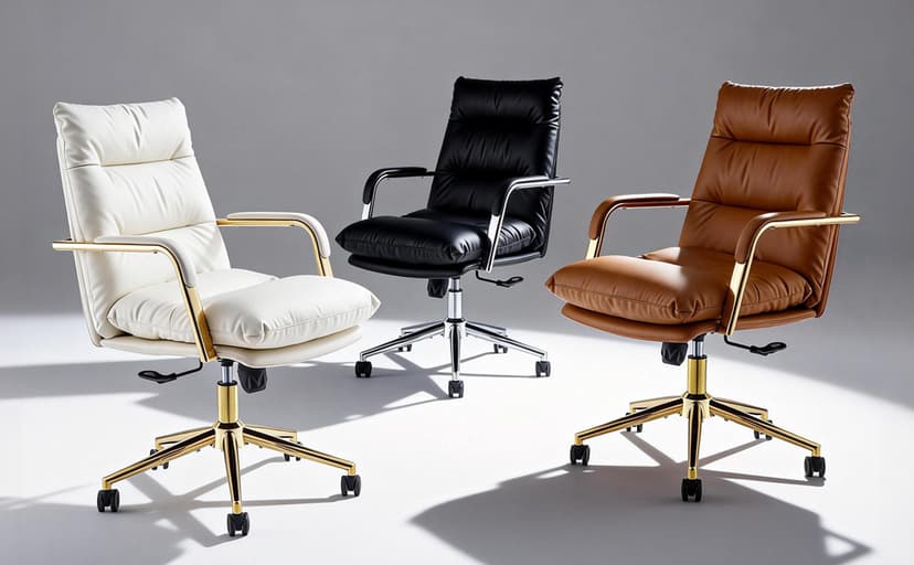 Leather Home Office Desk Chair, Executive Comfy Desk Chair with Support Armrests, Swivel Wheels, Height Adjustable, Mid Back, 360 Swivel, Computer Chair for Office Room, White