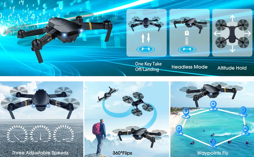 MOCVOO Drones with Camera for Adults Kids, Foldable RC Quadcopter, Helicopter Toys, 1080P FPV Video Drone for Beginners, 2 Batteries, Carrying Case, One Key Start, Altitude Hold,Headless Mode,3D Flips