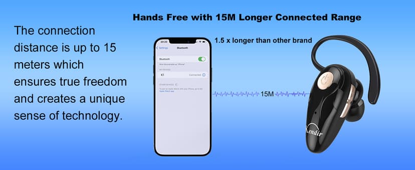 Kendir Bluetooth Headset, V5.0 Ultralight Wireless Headphone Cell Phone Earpiece with Mic Headsetcase,Volume Control, Handsfree Earbud,Compatible with Android/iPhone/Smartphones/Laptop