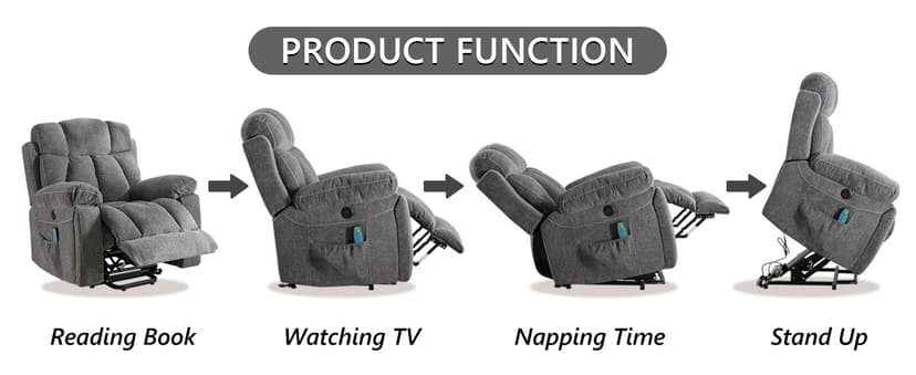 CANMOV Large Power Lift Recliner Chairs with Massage and Heat for Elderly Big People, Heavy Duty Motion Reclining Mechanism-Anti Skid Fabric Recliner Chair with 2 Concealed Cup Holders,Dark Gray