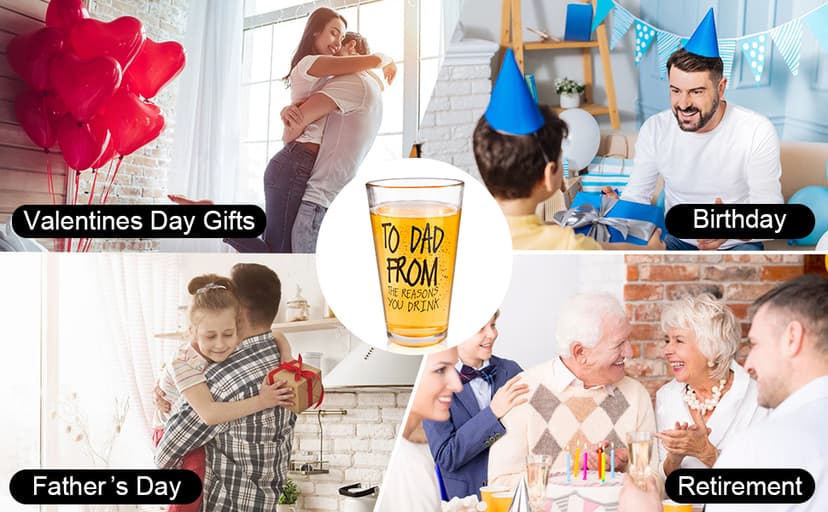 Gifts for Dad,16 OZ Funny Beer Glass Stocking Stuffers for Men,Fathers Day Dad Gifts from Daughter Son Wife,Birthday Anniversary Retirement Valentines Day Presents for Him Husband