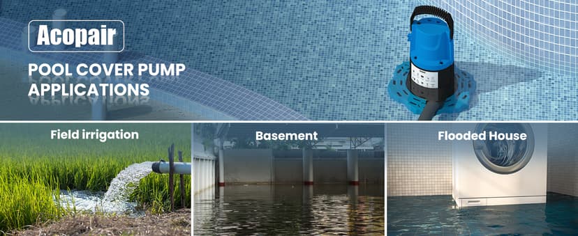 1 HP Automatic Swimming Pool Cover Pump, 5000 GPH 115V Submersible Pump with 3/4” Check Valve Adapter & 26ft Power Cord, Water Removal for Pool, Hot Tubs, Rooftops, Water Beds and more