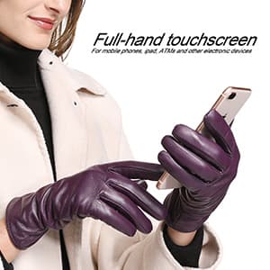 FEIQIAOSH Winter Leather Gloves for Women, Premium Sheepskin Warm Gloves for Cold Weather, Fleece Lining Touch Screen Glove