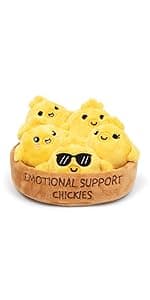 WHAT DO YOU MEME? Emotional Support Chicken Nuggets by Relatable, Cuddly Plush Toys and Stuffed Animals, Includes 5 Plushies with Basket, Funny or Cute Holiday Stocking Stuffer