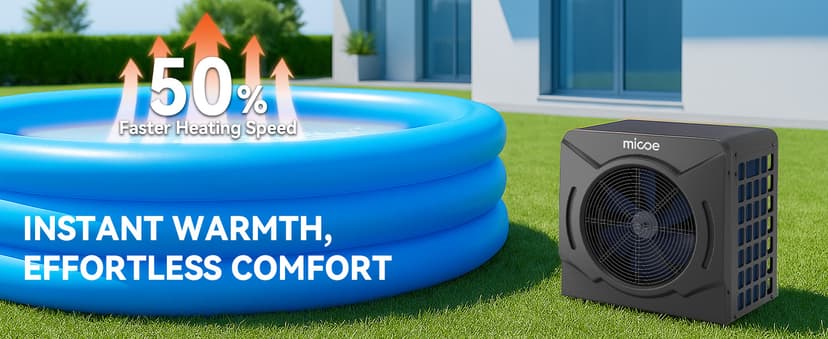 MICOE 17000 BTU Energy Efficient Electric Pool Heat Pump for Above Ground Pools Up to 15ft (8/11/15ft) & 5,000 Gallons, Swimming Pool Heater with Easy Install Kit,110V/120V