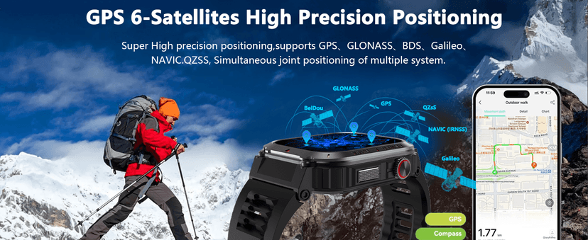 Military GPS Smart Watch for Men with Offline Map/Air Pressure/Altitude/Compass,smart Watch for Android Phones and iPhone,Waterproof Fitness Tracker with Blood Oxygen/Heart Rate/Sleep/100+ Sport Modes