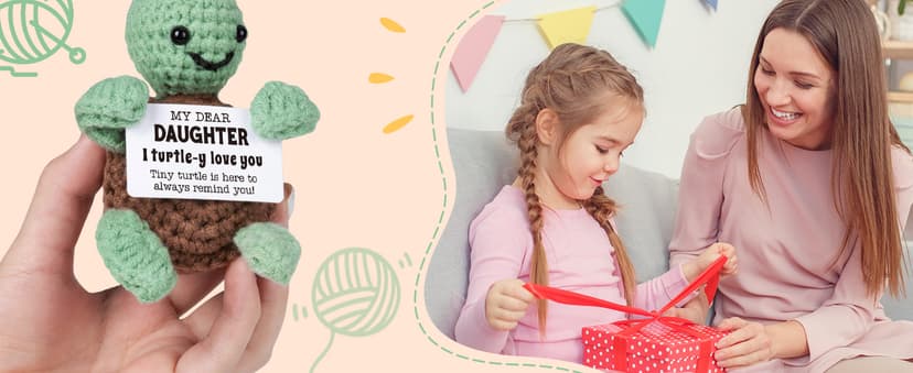 Mini Funny Turtle Daughter Gifts from Mom Dad, Birthday Gifts for Kids Teens Adults Daughter in Law Bonus Step, I Love You Small Cute Stuff Things, Handmade Emotional Positive Crochet Turtle