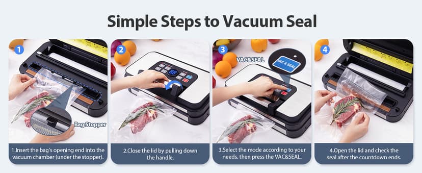 95Kpa Powerful Precision Pro Vacuum Sealer, with Double Heat Seal & Double Pump, Easy-Lock Handle, 10-in-1 Vacuum Sealer Machine for Food with Bags Storage, Built-in Cutter, Stainless Steel