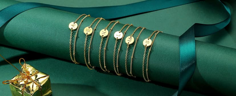 MONOZO Gold Bracelets for Women Christmas Gifts - Dainty 18K Gold Plated Disc Monogram Letter A-Z Initial Bracelets for Women Trendy Personalized Letter Bracelet Birthday Christmas Gifts for Her