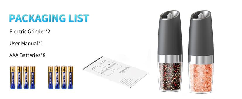 CIRCLE JOY Gravity Electric Salt and Pepper Grinder Set Automatic Salt and Pepper Grinder Set with LED Light, Battery Operated, Adjustable Coarseness, Large Capacity, for Home Kitchen BBQ, Black B0DFY5TNFX