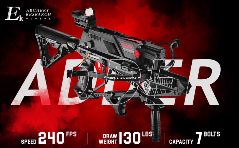 EK Archery Repeating Adder Crossbow 130 lb Cross Bow with 5 Shot auto-loading Magazine Includes 15 Carbon Arrows Bolts. Urban Preppers, Bushcraft, Home Defense, Target Shooters, Small Game Bow Hunting