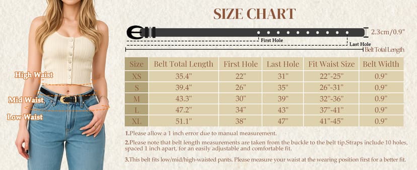 TRIWORKS 2 Pack Women Leather Belt for Jeans Pants Fashion Ladies Skinny Faux Leather Belt with Gold Buckle