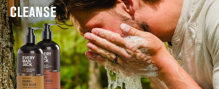 Every Man Jack Beard Essentials Gift Set for Men – Complete Routine with 5 Full-Size Essentials – Sandalwood Scent - Beard & Face Wash, Lotion, Oil, Butter & Comb