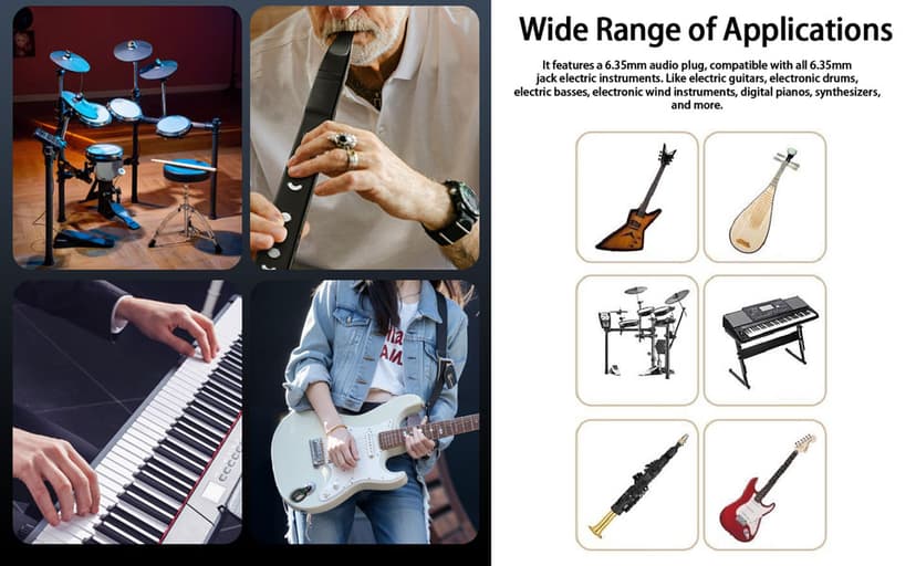 Wireless Guitar System 2.4 GHz with 8 Channels Rechargeable Audio Wireless Guitar Transmitter Receiver for Electric Guitar Bass Electric Wind Instruments,48K/16bit Real-time Transmissio (Black)