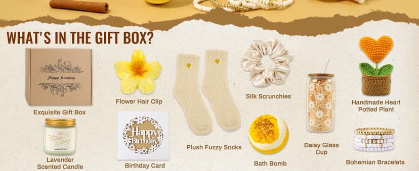Birthday Gifts for Women, Unique Happy Birthday Gift Baskets for Teen Girls, Women, Her, Best Friend, Daughter, Sister, Self Care Package Cute Daisy Aesthetic Glass Cups Gift Box 9pcs Set B0FL1NQ5X4