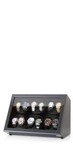 TIMECUBE 12 Watch Winder with 6 Storage Slots, LED Light and Automatic Motor-Stop (Carbon)